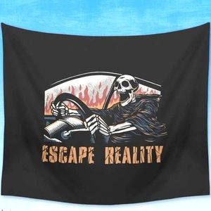 BOGO Skeleton grim reaper driving escape reality tapestry poster sized wall art